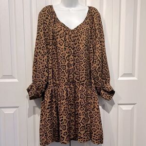 H&M Brown/Black Leopard Print‎ Oversized Tunic Dress Size M